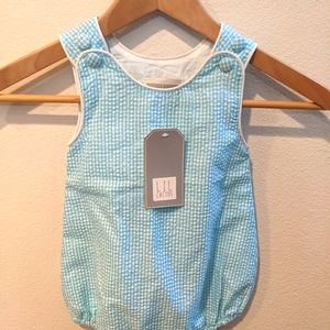 Lil Cactus - Aqua & White gingham romper, 6-12 mo, 100% cotton